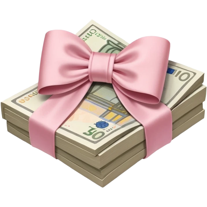liasse de billets euros avec un noeud rose en satin rose poudré  emoji