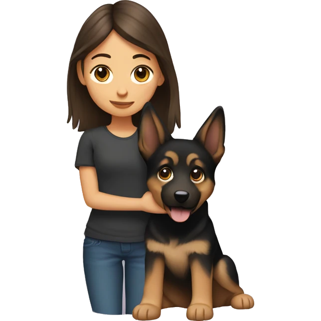 Girl with brunette hair holding a German shepherd  emoji
