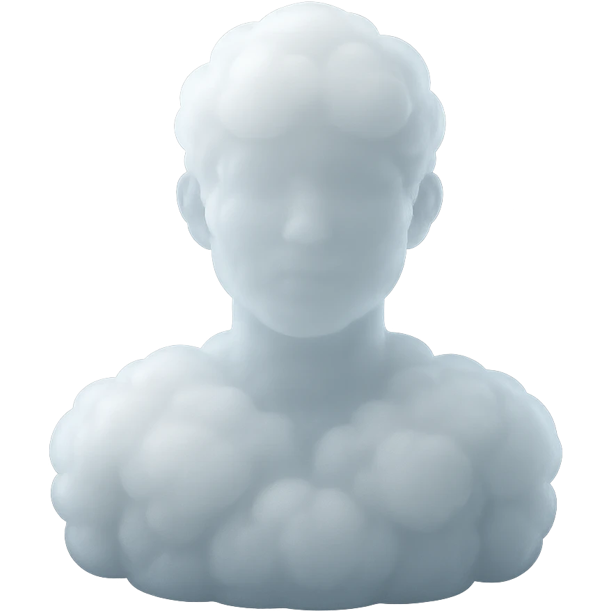 A person from the shoulders up, entirely composed of fluffy white convex clouds emoji