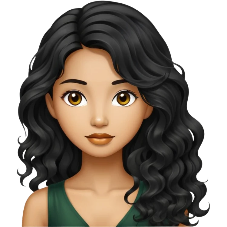 Alluring thai olive skin shiny long black wavy textured tousled hair emoji