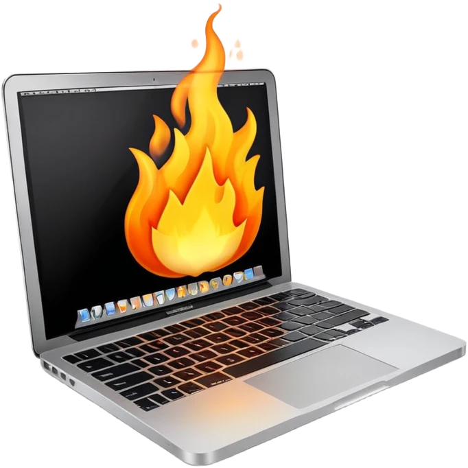 MacBook with small fire on the keyboard emoji