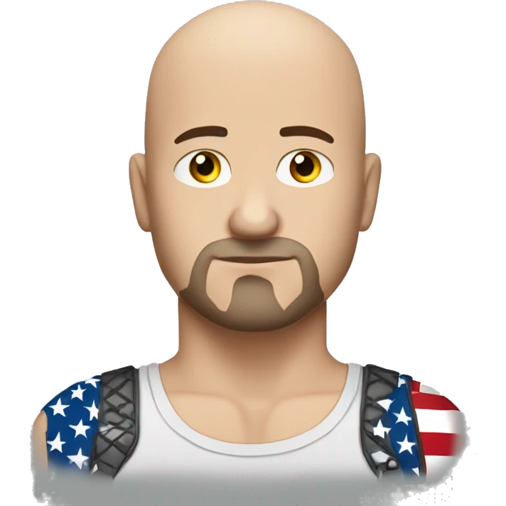  Bald white guy with goatee who looks sad wearing a American flag tank top with a Bald eagle on his shoulder  emoji
