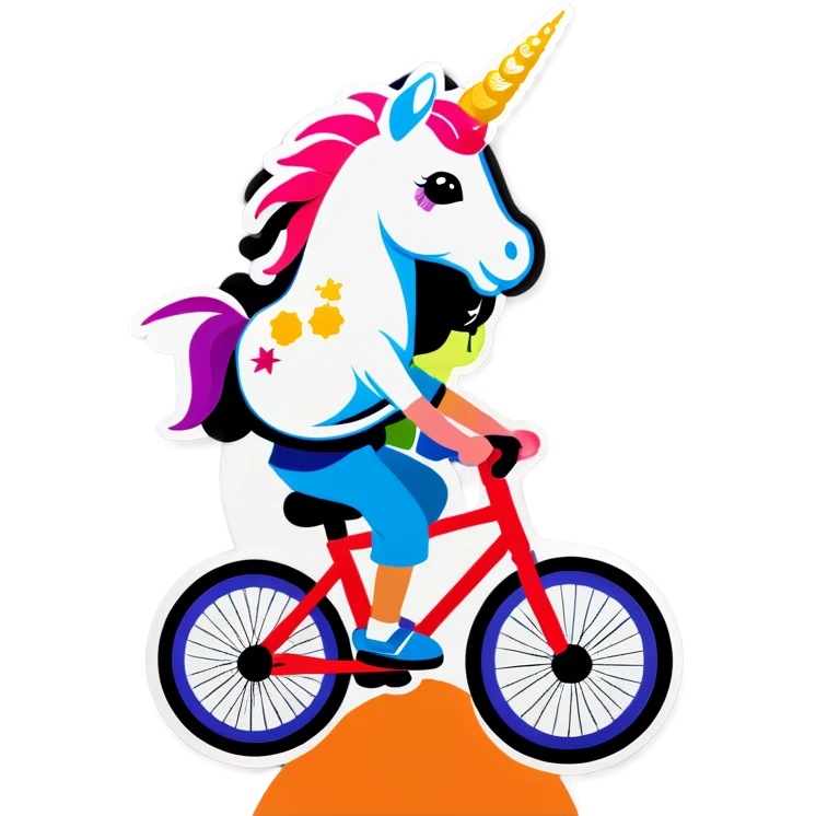 Boy riding a bike on back wheel with unicorn on Head emoji