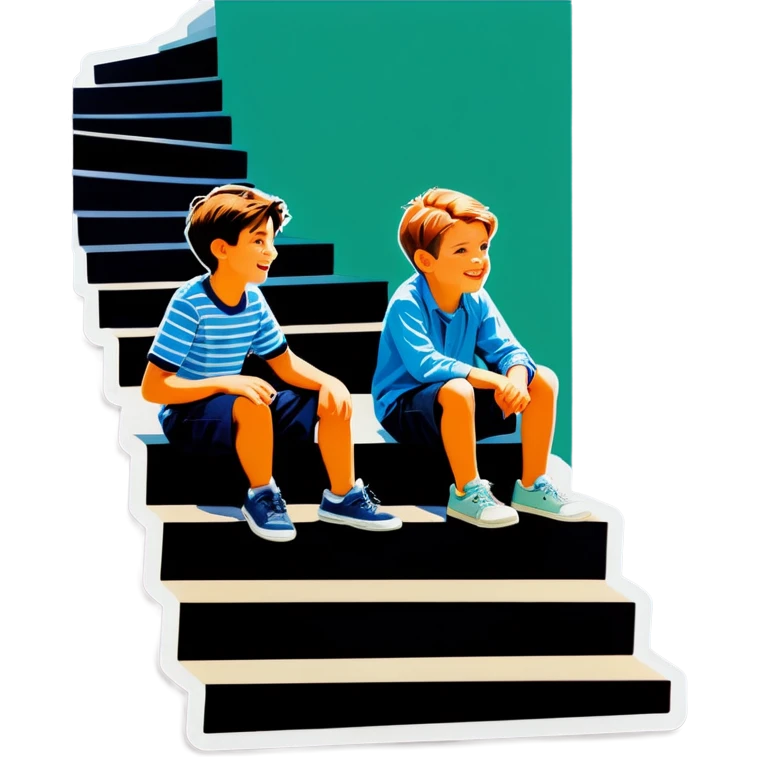 boys sitting on the stairs emoji