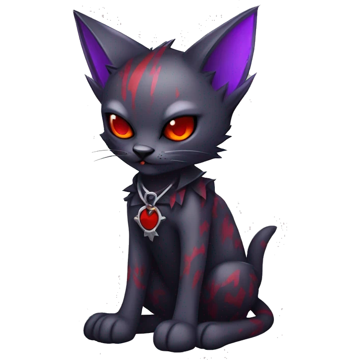 Vampiric dark edgy punk cat fakemon with red purple edgy markings full body  emoji