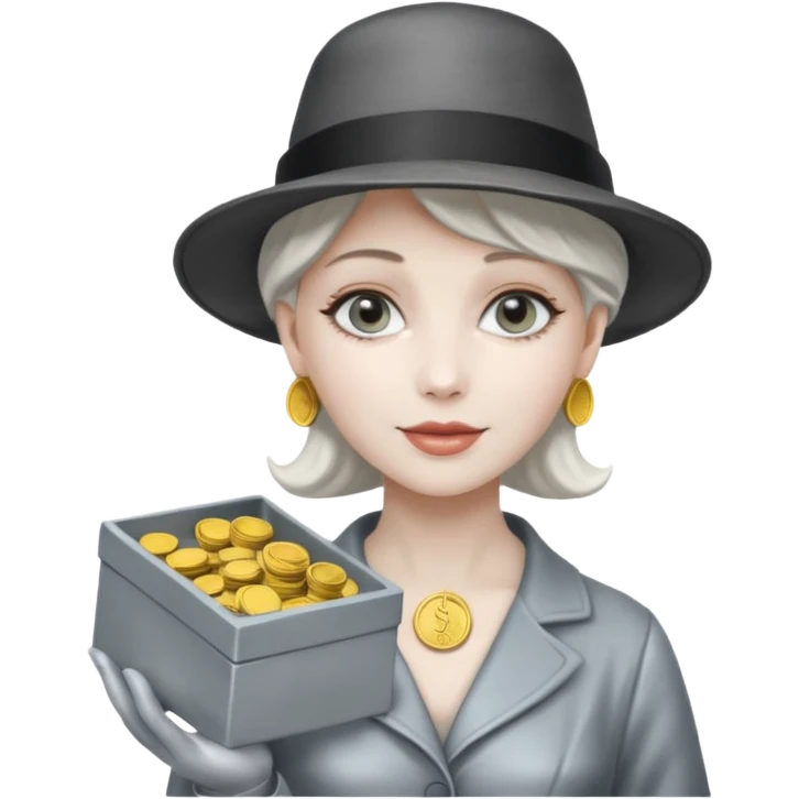 Living statue (silver paint),Street Performers,background street setup, with coins box. emoji