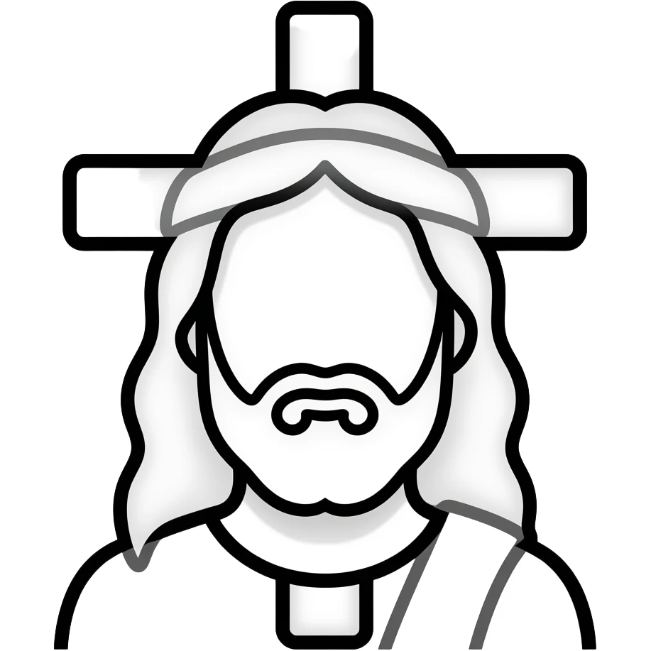 Give me an outline of Jesus on the cross in black and white. Make sure he is on the cross and you can see the entire cross in the emoji. Don’t make it detailed. I DONT WANT IT DETAILED. JUST BASIC. Make the cross thin. Make this emoji small emoji