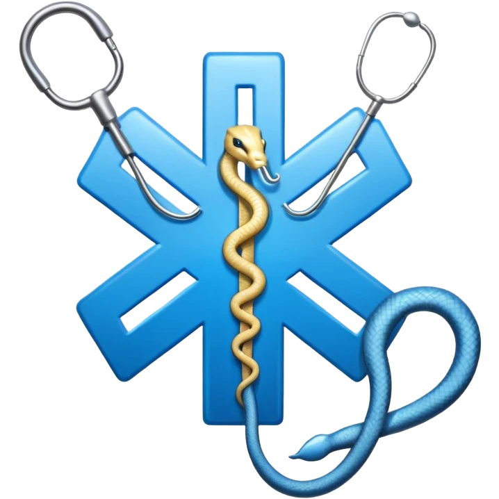 simple blue medical star of life symbol with white rod and snake emblem emoji