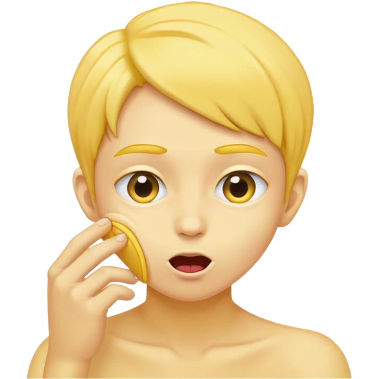 Original yellow face tucking invisible hair behind ear and biting lip emoji