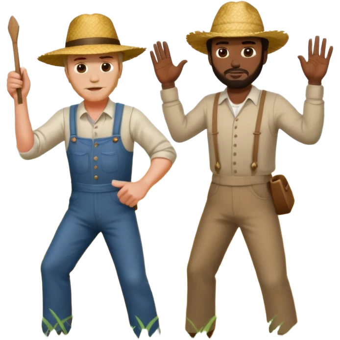 white farmer whipping black man with straw hat emoji