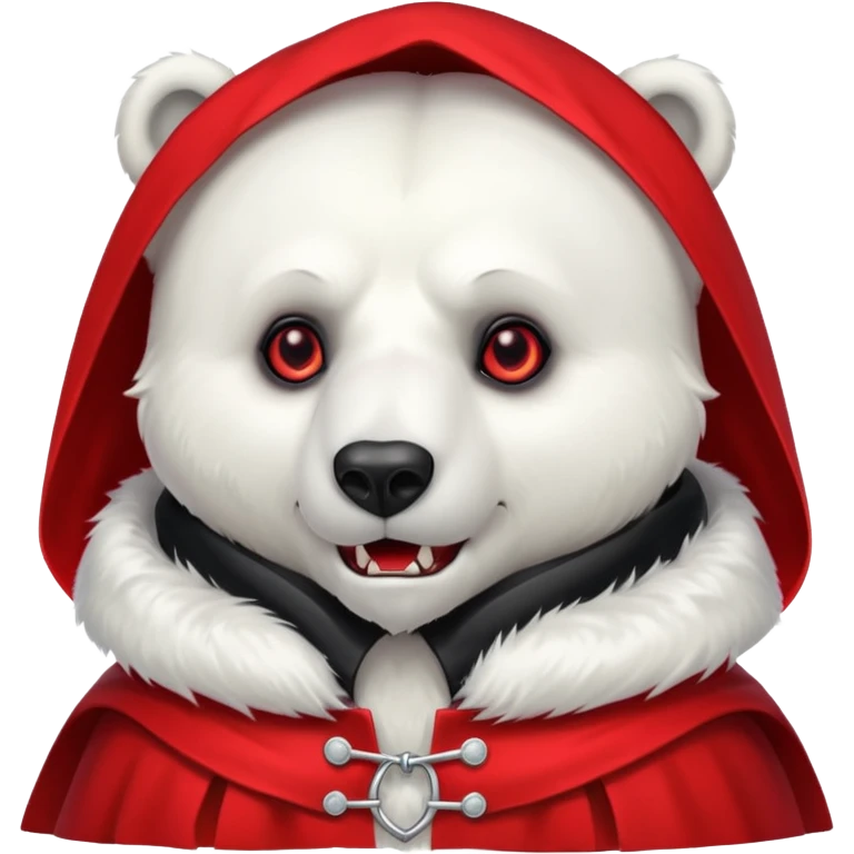 Vampire animal, polar bear in red collar cloak, red eye, fang emoji