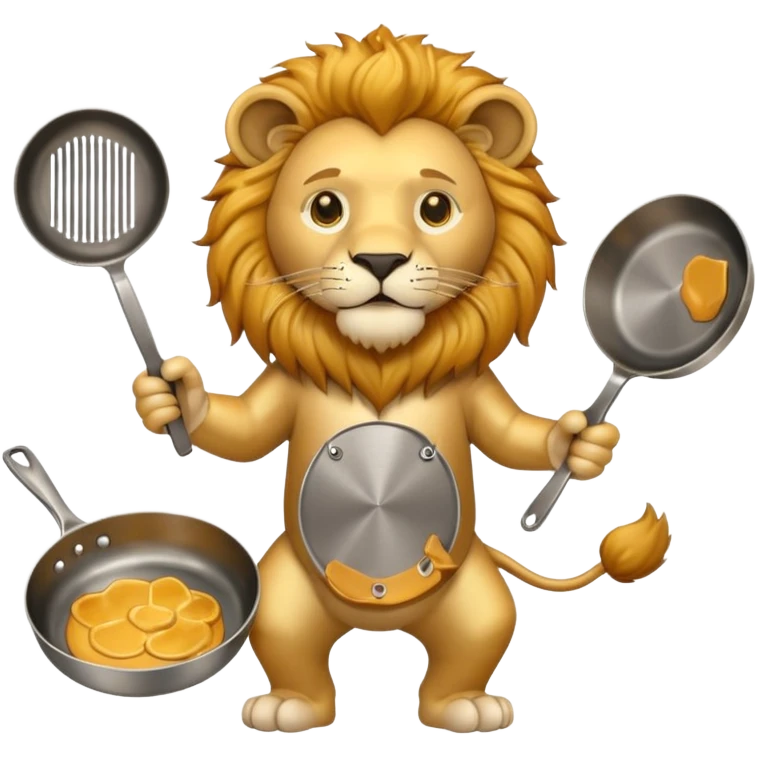 Lion holding a single frying pan about to swing it emoji