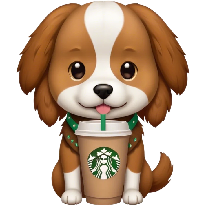 Dog holding Starbucks emoji