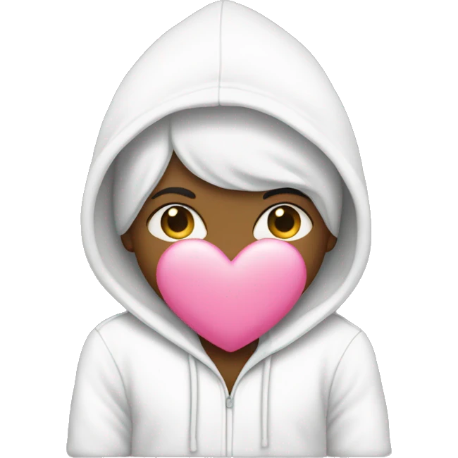White hoodie with pink heart on the side emoji