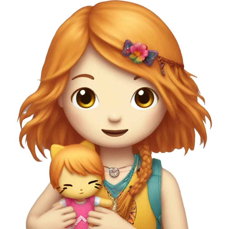 hello kitty giving a ginger hippie girl with a fringe a hug  emoji