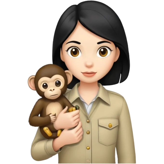 a girl with black hair with a monkey in her pocket emoji