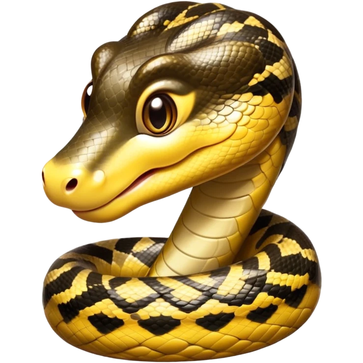 cinematic-cute-anaconda-portrait-emoji,-head-tilted-playfully-and-inquisitively,-with-a-sleek,-shimmering-body-adorned-with-detailed-scale-sriped patterns-and-round,-sparkling-eyes-full-of-wonder,-simplified-yet-irresistibly-adorable-features emoji