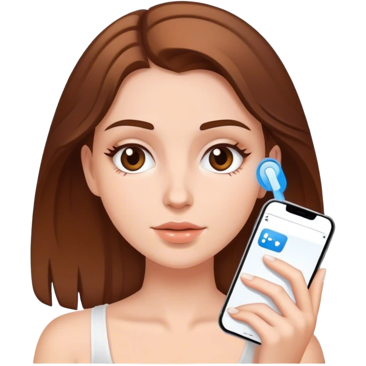 Brown hair, white  girl glass skin skincare on using phone cai emoji