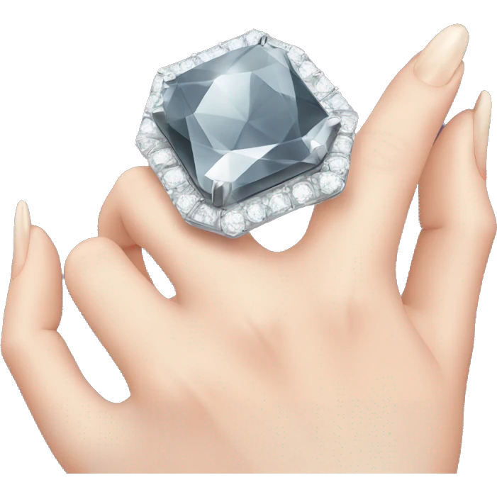 diamond ring on hand with nails emoji