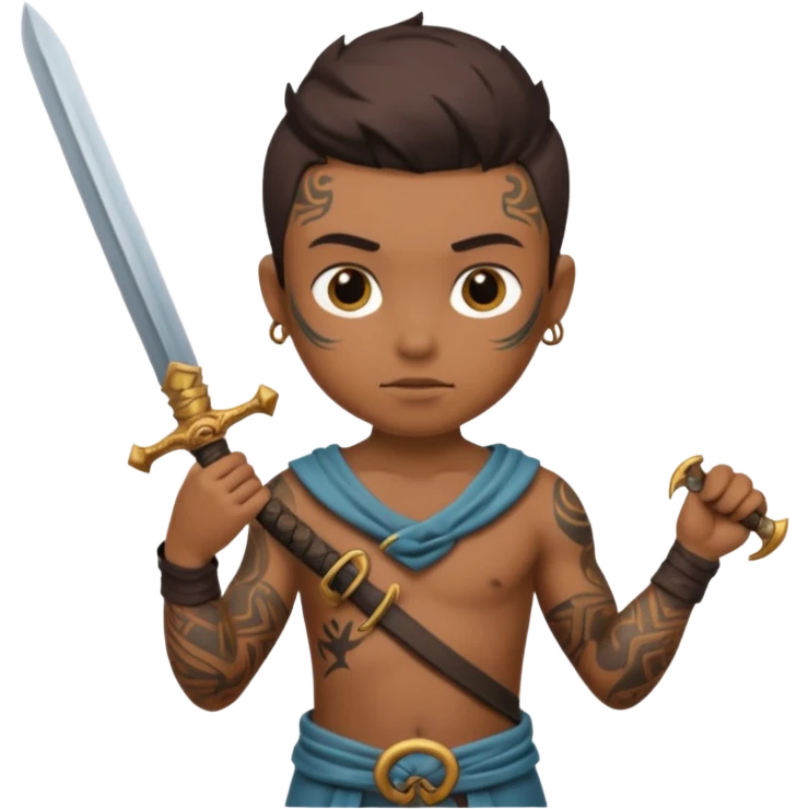 tattoed warrior ancient kid holding sword emoji