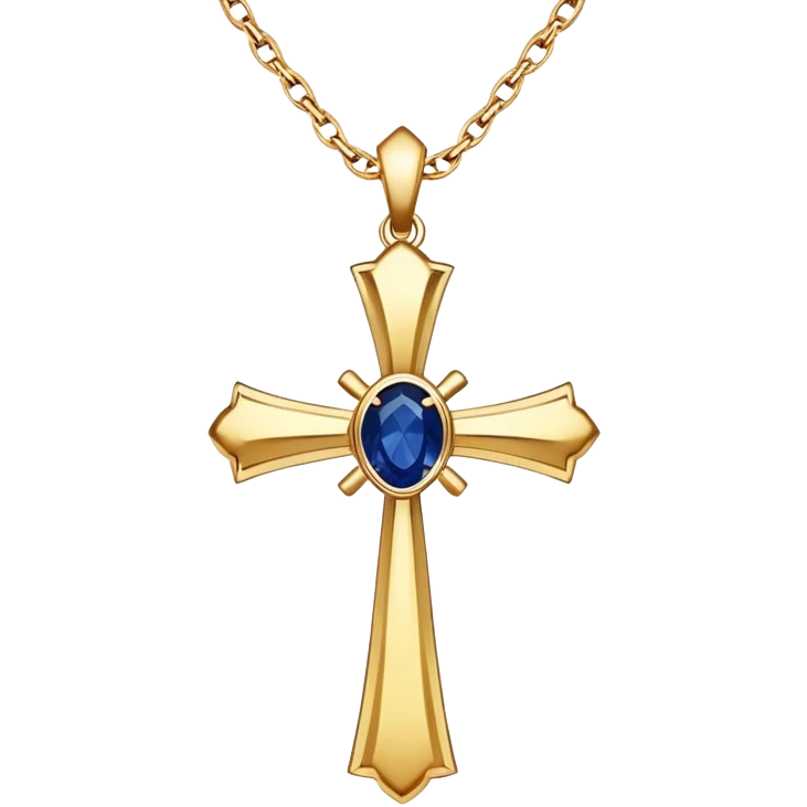 Gold cross necklace with sapphire in middle emoji