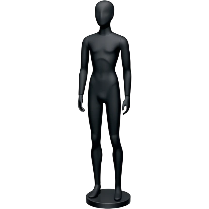 Minimalistic flat vector icon, iOS style, thin black contour on white background. Matte black mannequin in front of in 3D monochrome style. skulpt emoji