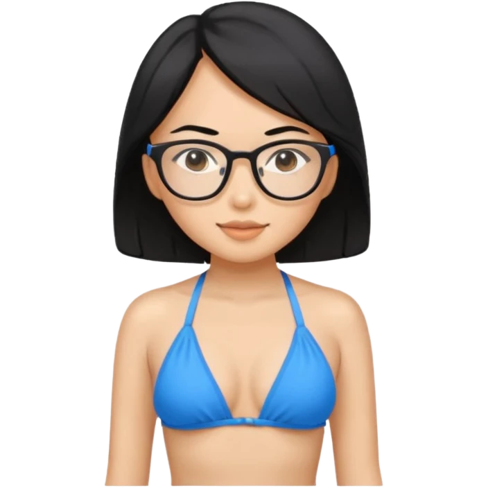 asian woman with black hair with glasses wearing a blue bikini emoji