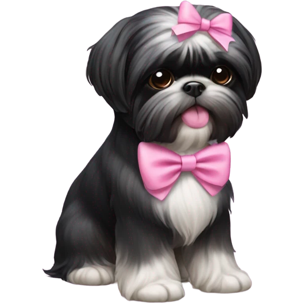 Black Shih Tzu with pink bows in ears emoji