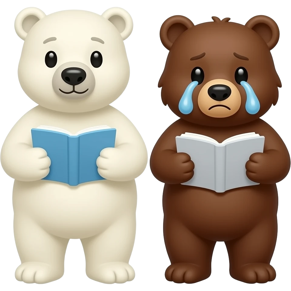 one polar bear and one grizzy crying while unitedly doing research in pathology emoji