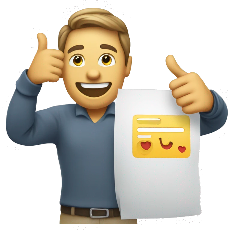 "A person holding a feedback form with a happy face emoji and a thumbs-up gesture, representing positive feedback." emoji