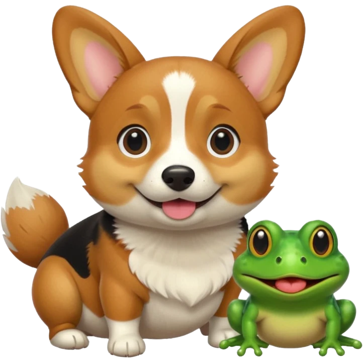 Corgi black and tan with frog emoji