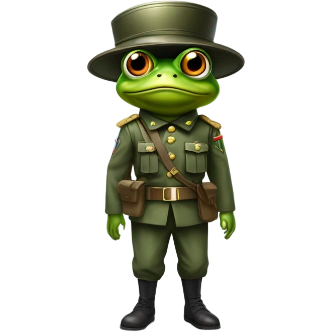 Bugg frog wearing a soldier uniform with a gun emoji