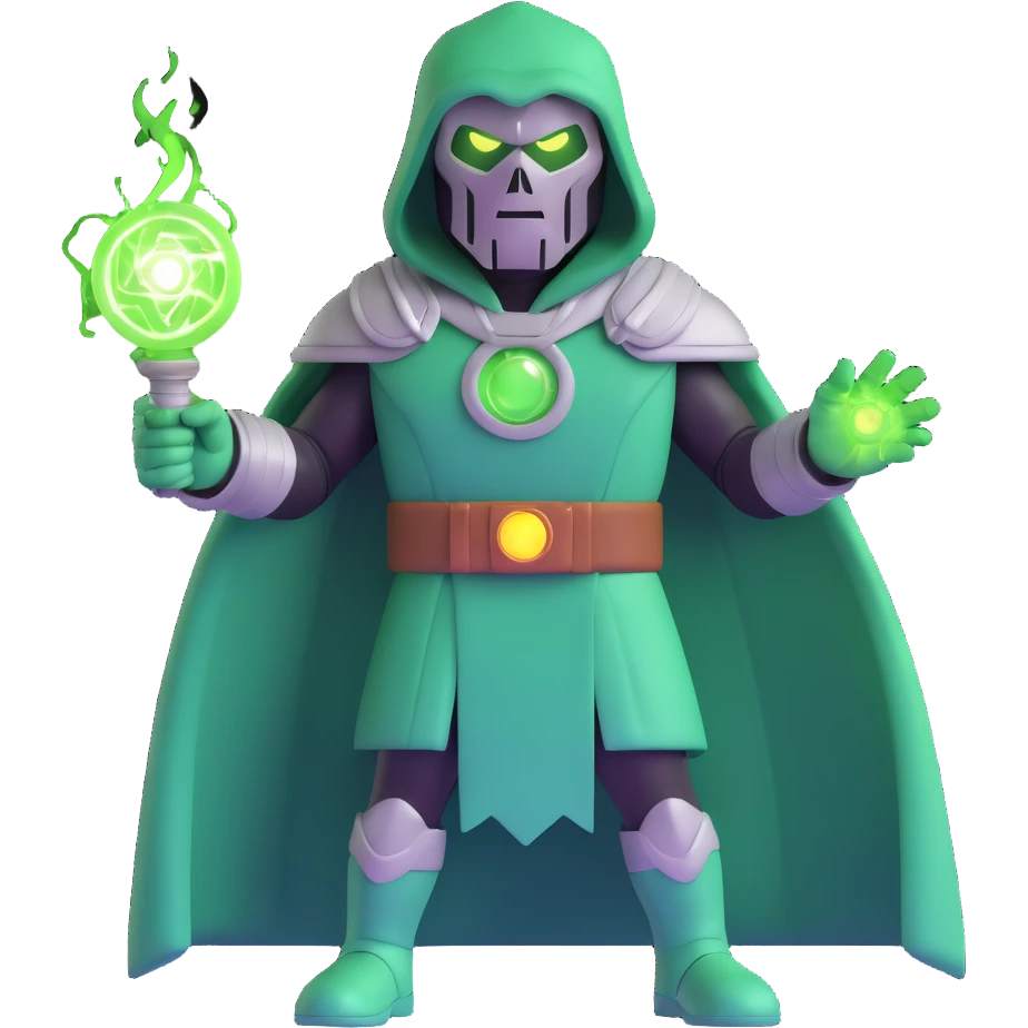 Doctor Doom with green magic energy and glowing eyes emoji
