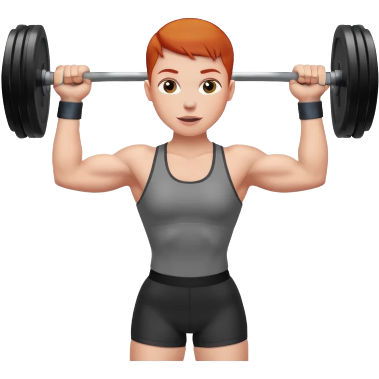 redhead person with buzzcut lifting weights emoji