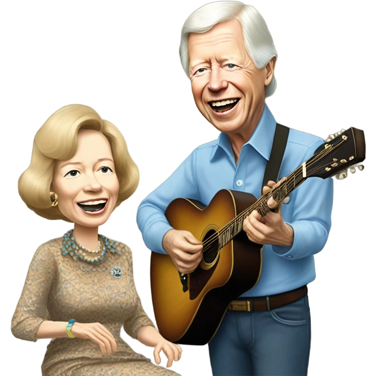 Jimmy Carter singing soulfully with Duane Allman playing guitar as Rosalyn Carter looks on happily emoji