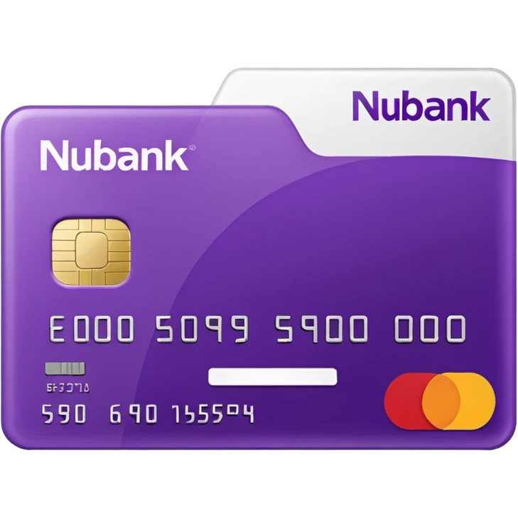 credit card, purple, writen in white "NUBANK" emoji