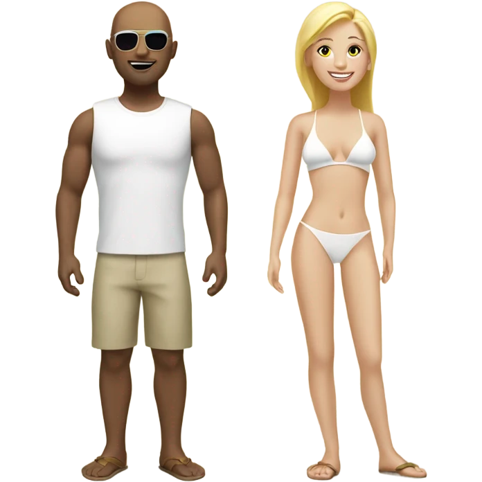 Bald man and blond enjoying a sunny beach emoji