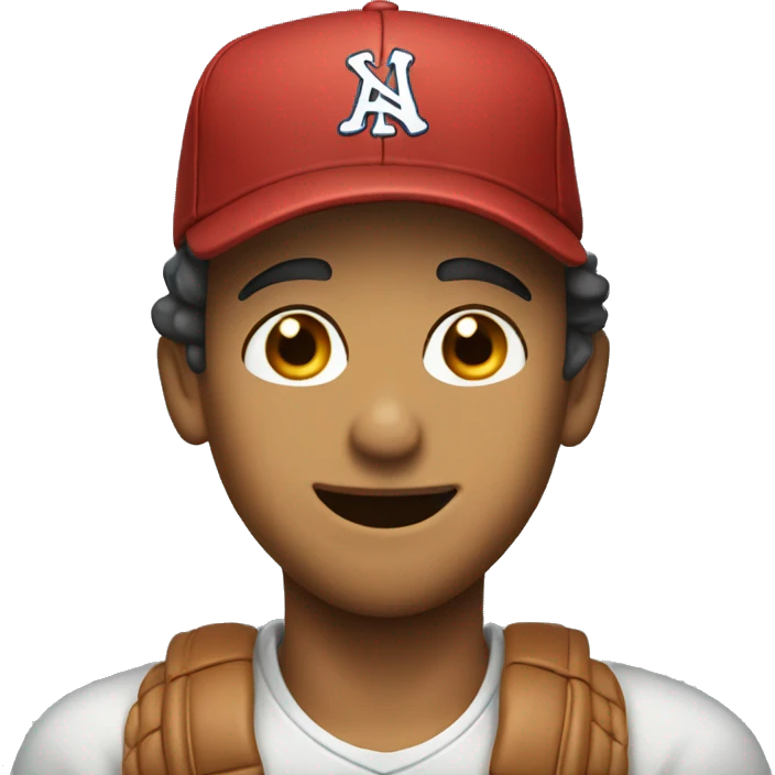 Man in a baseball hat wink and biting his lip emoji