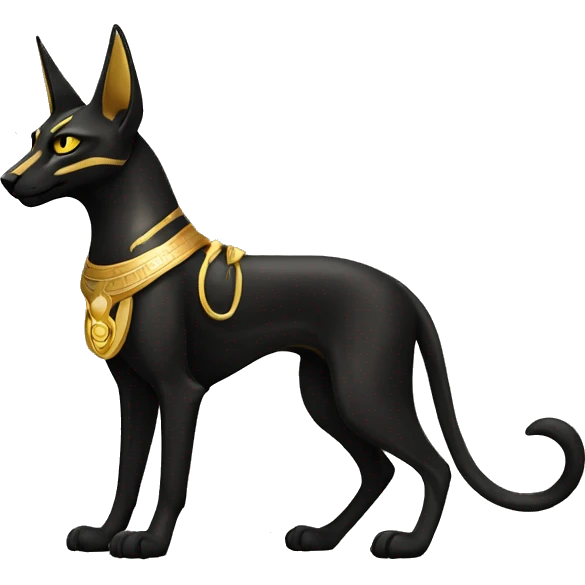 Black Egyptian Anubis-Cat. Golden Anubis-Rings and yellow markings. Full body emoji