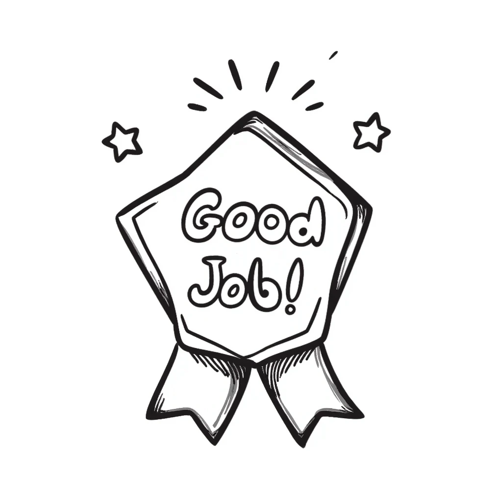 Award certificate with ribbon, "Good Job!" text, and shining stars in the corners emoji