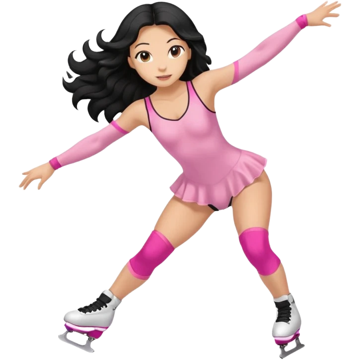 una patinadora con pelo negro largo y ondulado en las puntas con un mallot de color patinando  emoji