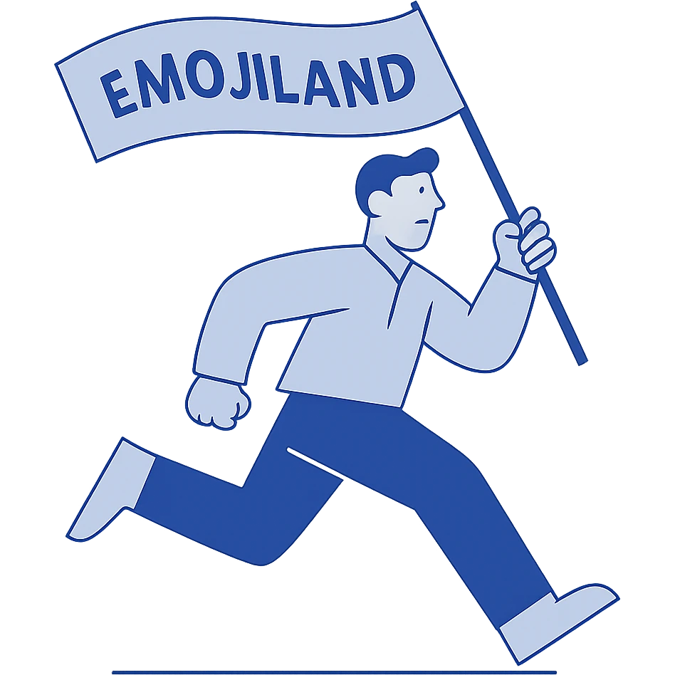person running while carrying a flag with the text 'emojiland' emoji