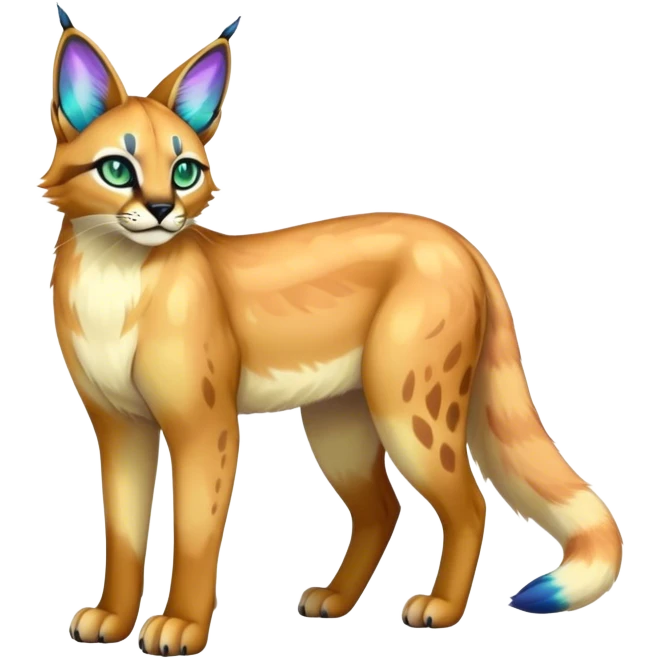 An iridescent transparent luminescent colorful fantasy-lynx-caracal-serval-fakemon-creature-hybrid emoji