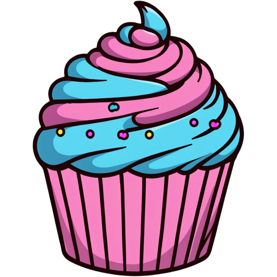 cupcake with swirled pink icing and rainbow sprinkles emoji