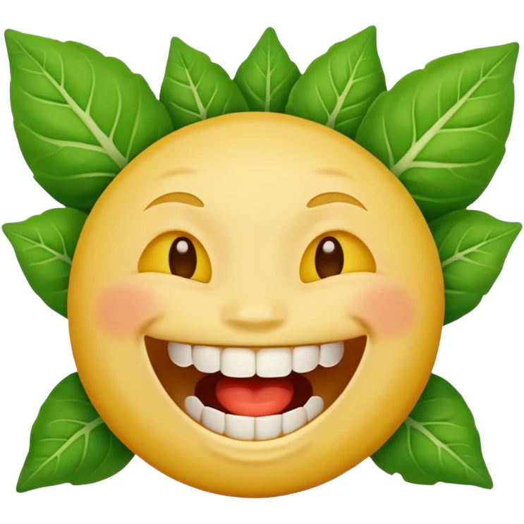 yellow face emoji laughing with teeth full of vegetable leaf stuck on teeth emoji