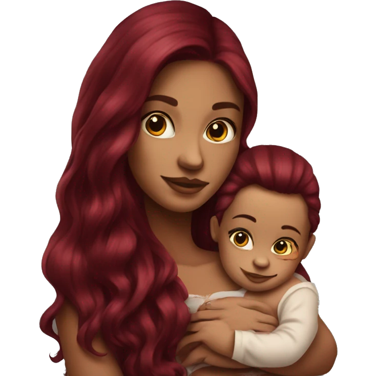 Beautiful tattooed burgundy long haired woman holding a baby emoji