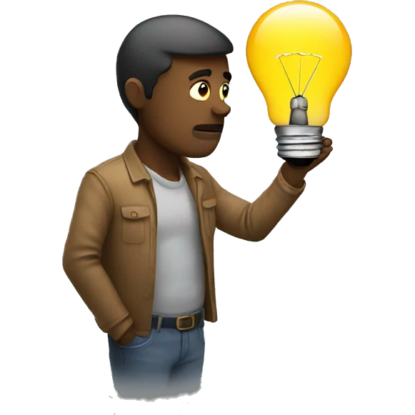 Man thinking about a lightbulb emoji
