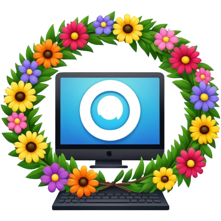 funeral wreath next to a computer emoji