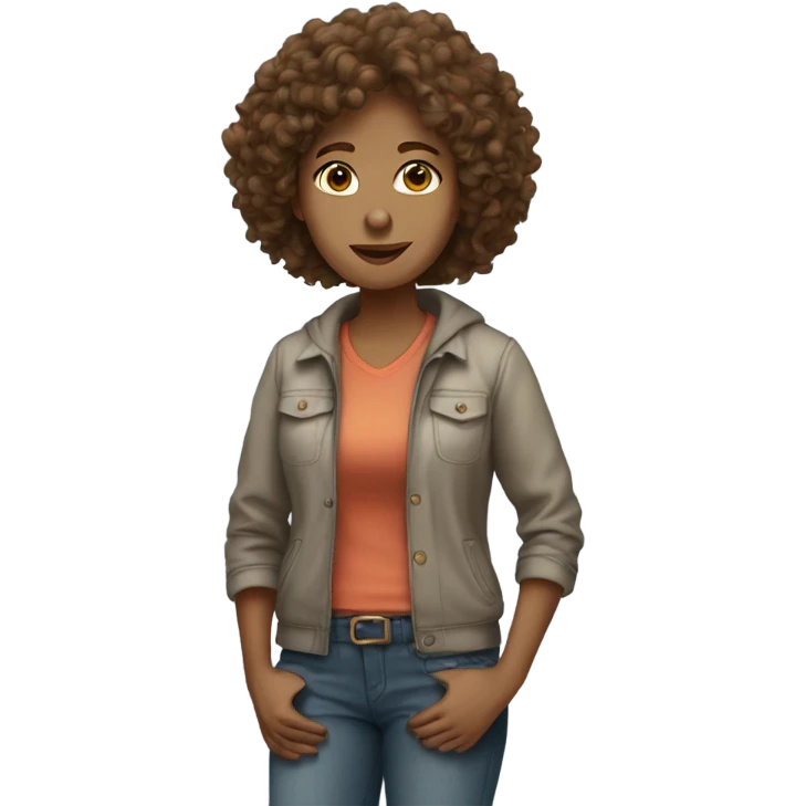 brown, curly-haired woman in casual clothes emoji