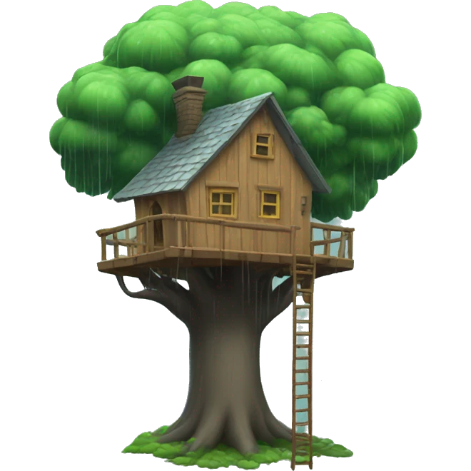 a treehouse with a rain storm  emoji